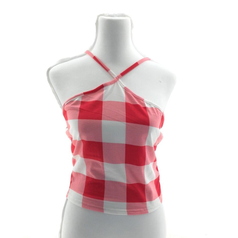 Persaya Red & White Buffalo Check Gingham Crop Top - Junior's Size Medium - Chic - Picture 2 of 4